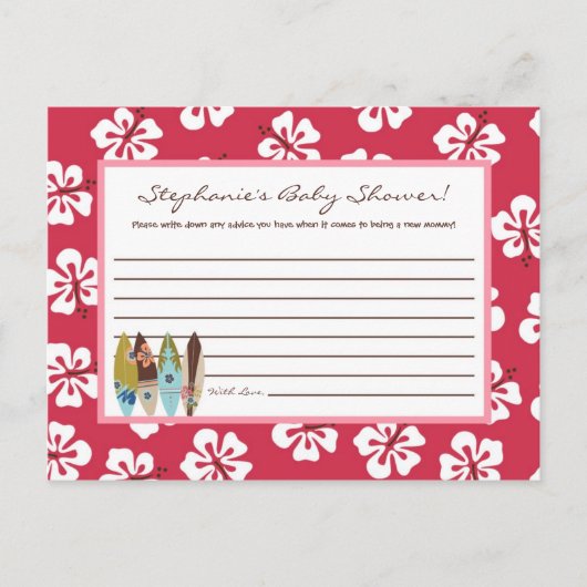 Schriftliche Ratenkarte Rosa Hawaiian Luau Tropica Hinweiskarte (Vorderseite)