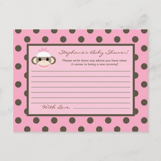 Schriftliche Ratenkarte Rosa Socken Affe Hinweiskarte (Vorderseite)