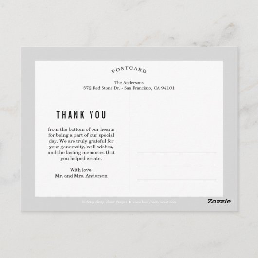 Schriftlichen Dank Hochzeit Danke Postcard Postkarte (Rückseite)