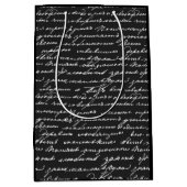 Schriftlicher Brief Cursive Schwarz-weiß Writer Mittlere Geschenktüte (Vorderseite)