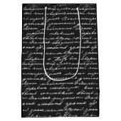 Schriftlicher Brief Cursive Schwarz-weiß Writer Mittlere Geschenktüte (Rückseite)
