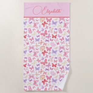 Schriftmonogramm Rosa Lila Gelbe Schmetterlinge Strandtuch