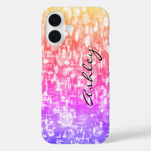 Schriftname auf regenbogenfarbenen Pailletten iPhone 16 Hülle
