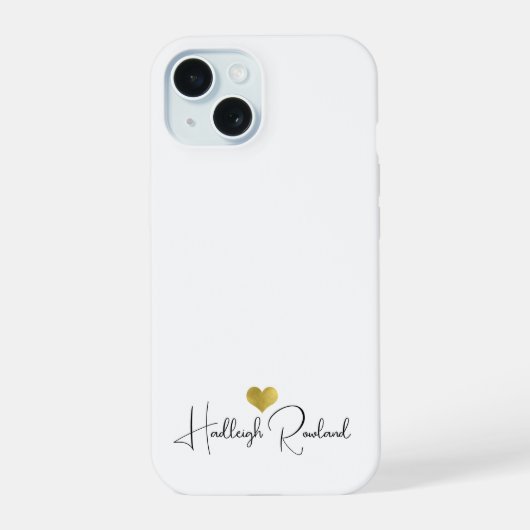 Schriftname Goldherz-Monogramm iPhone 15 Hülle (Rückseite)