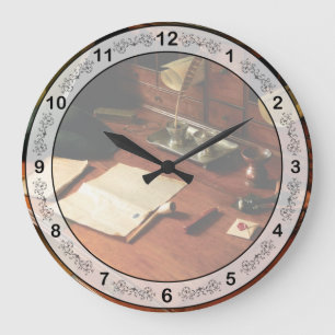 Schriftsteller - Der Schreibtisch eines Gentleman Große Wanduhr