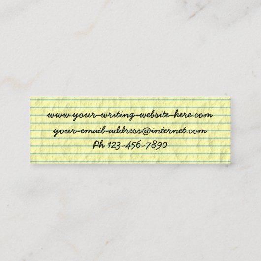 Schriftsteller Handschrift auf gelbes gestrichenem Mini Visitenkarte (Rückseite)