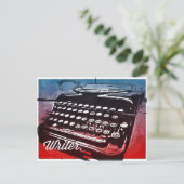 Schriftsteller mit Schreibmaschine Blue Red Pop Ar Postkarte (Stehend Vorderseite)