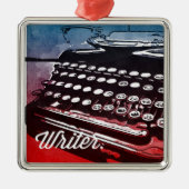 Schriftsteller mit Schreibmaschine Blue Red Pop Ar Silbernes Ornament (Vorne)