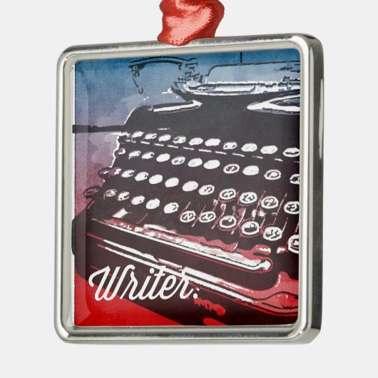 Schriftsteller mit Schreibmaschine Blue Red Pop Ar Silbernes Ornament (Links)