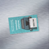 Schriftsteller Retro Schreibmaschine auf Blue Wood Magnetische Visitenkarte (Beispiel)