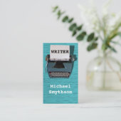 Schriftsteller Retro Schreibmaschine auf Blue Wood Visitenkarte (Stehend Vorderseite)