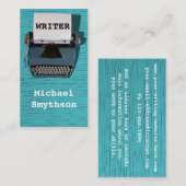 Schriftsteller Retro Schreibmaschine auf Blue Wood Visitenkarte (Vorne/Hinten)