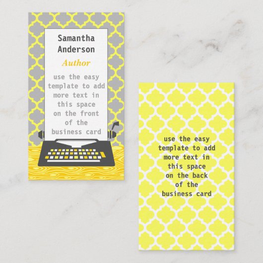 Schriftsteller Schriftsteller Moderner Graugelber Visitenkarte (Vorne/Hinten)