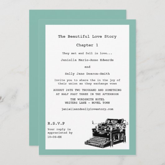 Schriftsteller Vintage Schreibmaschine Lesbische H Einladung (Vorne/Hinten)