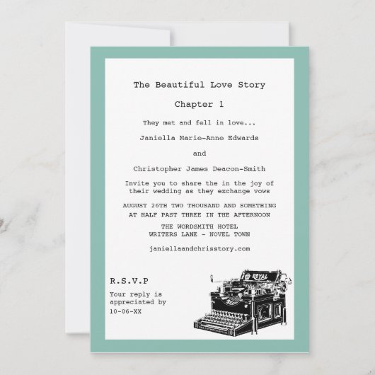 Schriftstellerin Vintage Schreibmaschine Hochzeit Einladung (Vorderseite)