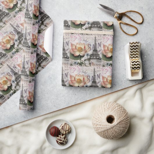 Schriftzeichen, französischer Botanischer Lotus pa Geschenkpapier (Kunsthandwerk)