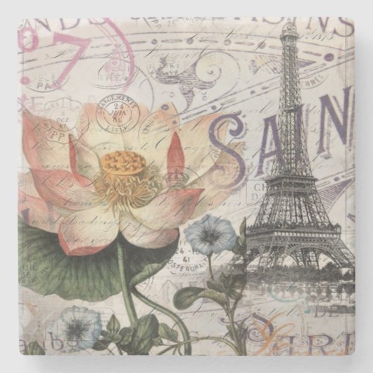 Schriftzeichen, französischer Botanischer Lotus pa Steinuntersetzer (Vorderseite)