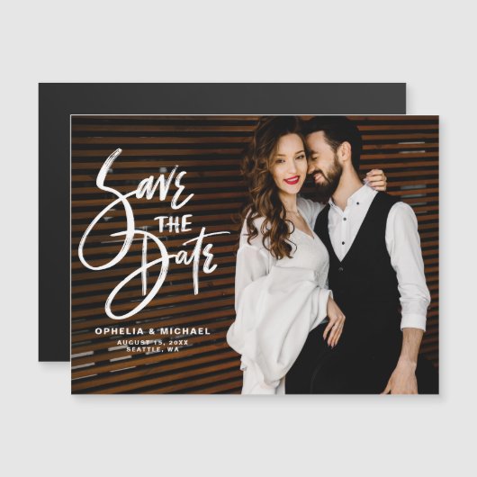 Schriftzeichen-Typografie Save the Date Foto Magneteinladung (Vorne/Hinten)