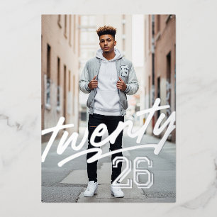 Schriftzug Diplomand   Männliches Foto Abschlussfe Folieneinladung