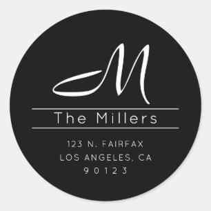 Schriftzug Nachname Rücksendeadresse & Monogramm Runder Aufkleber