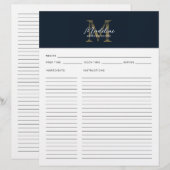 Schriftzug Navy Blau Metallic Gold Monogramm Rezep (Vorne/Hinten)