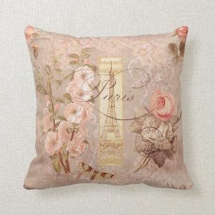 Schriftzug Paris Eiffelturm Vintage Herbst Floral Kissen