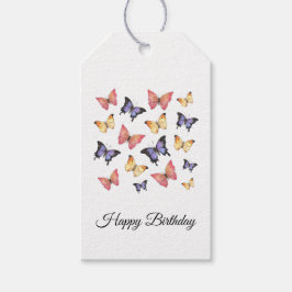 Schriftzug 'Pink Purple Butterflies Happy Birthday Geschenkanhänger