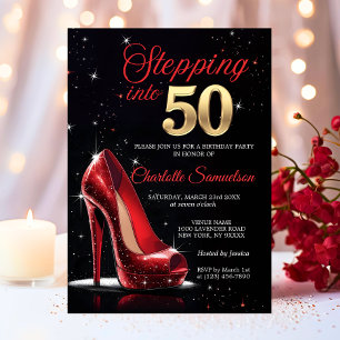 Schritt in die 50 GEBURTSTAG Rote High Heels Fünfz Einladung