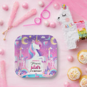 Schritt mädchenhaft niedlich lila rosa Einhorn 5.  Pappteller (Party)