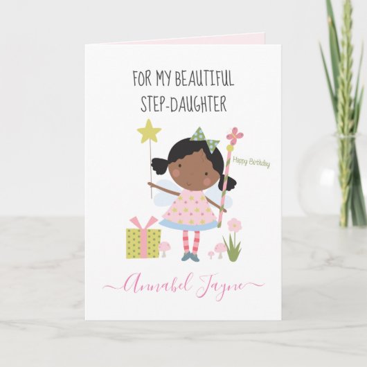 Schritt Tochter Geburtstagsfee pink whimsical Karte (Vorderseite)