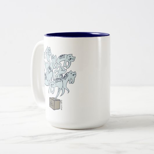 Schrödinger Katze 9 Leben Zweifarbige Tasse (Vorderseite Links)