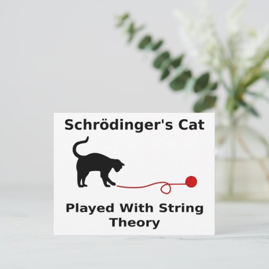 Schrödinger’s Cat Played With String Theory Postkarte (Stehend Vorderseite)