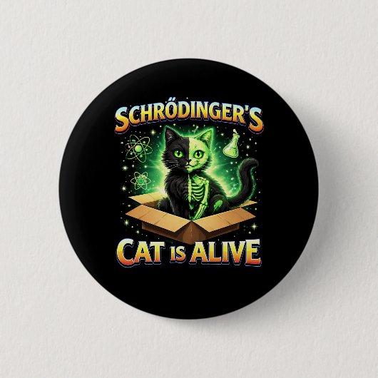 Schrödinger’s Curious Cat Button (Vorderseite)