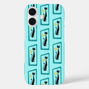 Schrödingers Cat Mid Century Modern blass blau iPhone 16 Hülle