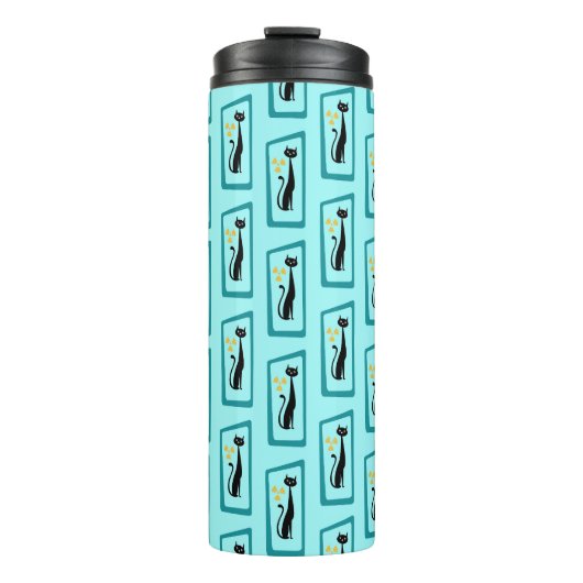 Schrödingers Cat Mid Century Modern blass blau Thermosbecher (Vorderseite)