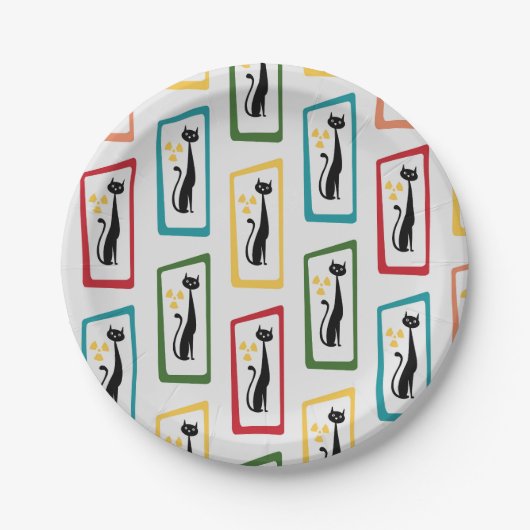 Schrödingers Cat Mid Century Modern farbig Pappteller (Vorderseite)