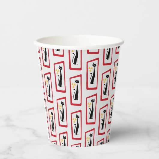 Schrödingers Cat Mid Century Modern Red Pappbecher (Vorderseite)