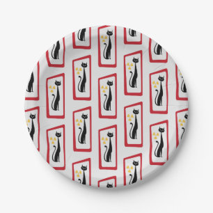 Schrödingers Cat Mid Century Modern Red Pappteller