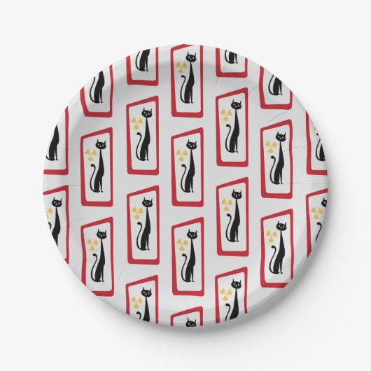 Schrödingers Cat Mid Century Modern Red Pappteller (Vorderseite)