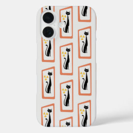 Schrödingers Cat Mid Century Moderne Orange iPhone 16 Hülle