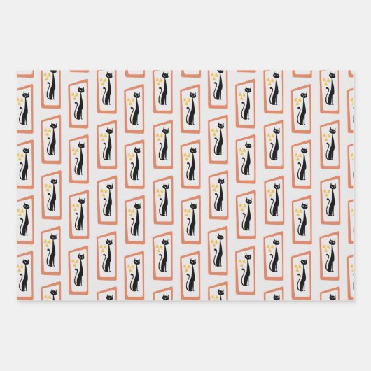 Schrödingers Cat Mid Century Moderne Orange Geschenkpapier Set (Vorderseite 3)