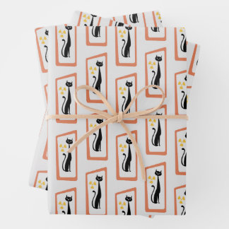 Schrödingers Cat Mid Century Moderne Orange Geschenkpapier Set