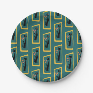 Schrödingers Cat Mid Century Modernes dunkelblau Pappteller