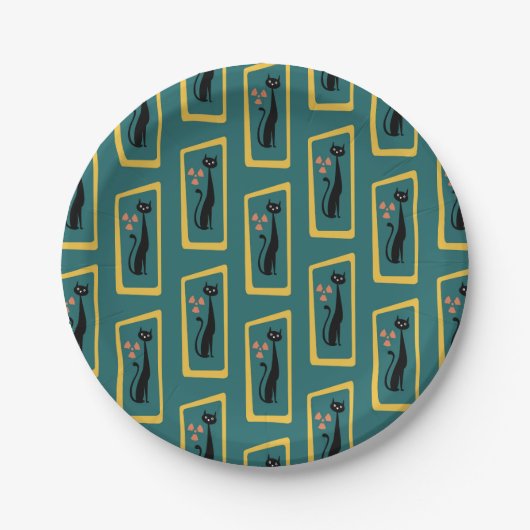 Schrödingers Cat Mid Century Modernes dunkelblau Pappteller (Vorderseite)