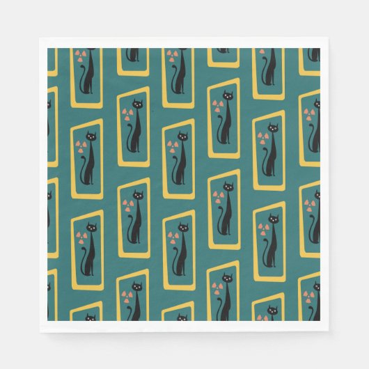 Schrödingers Cat Mid Century Modernes dunkelblau Serviette (Vorderseite)