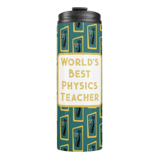 Schrödingers Cat Mid Century Modernes dunkelblau Thermosbecher (Vorderseite)