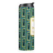 Schrödingers Cat Mid Century Modernes dunkelblau Thermosbecher (Nach links gedreht)