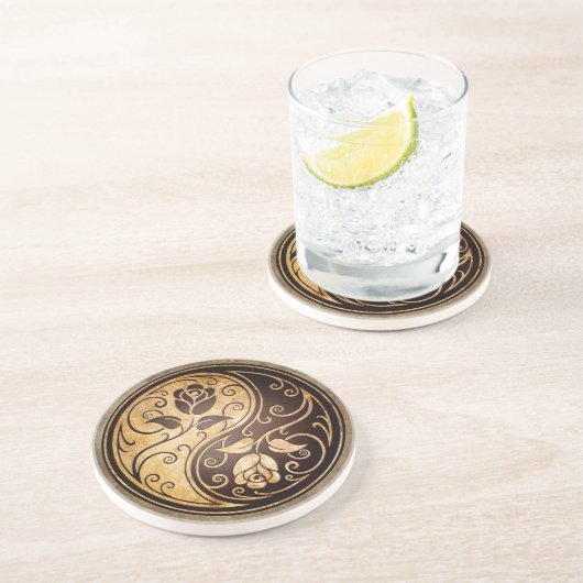 Schroffe Yin Yang Rosen Getränkeuntersetzer (Seite)