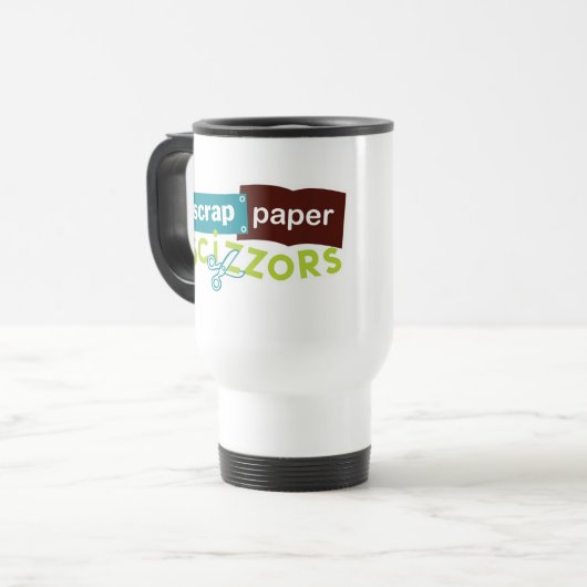 Schrott-Papier Scizzors Reise-Tasse Reisebecher (Vorderseite Links)