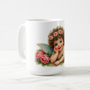 Schrottbild - Vintage Feenkind liegt in Rosen Kaffeetasse